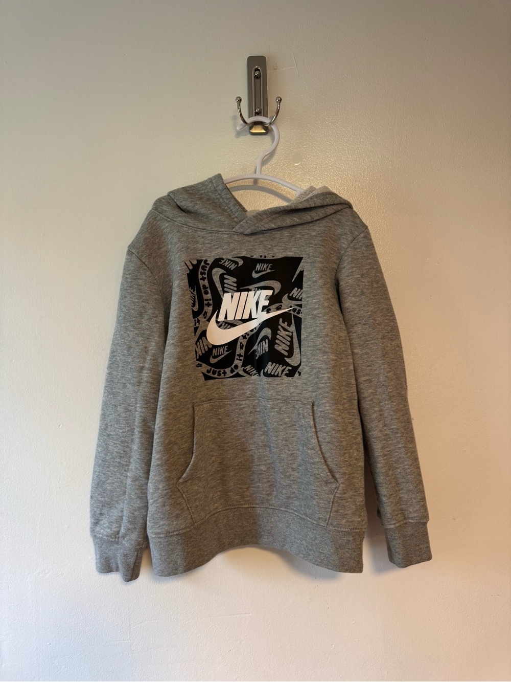 Nike Boys Gray Crewneck Hoodie with Black Logo Panel